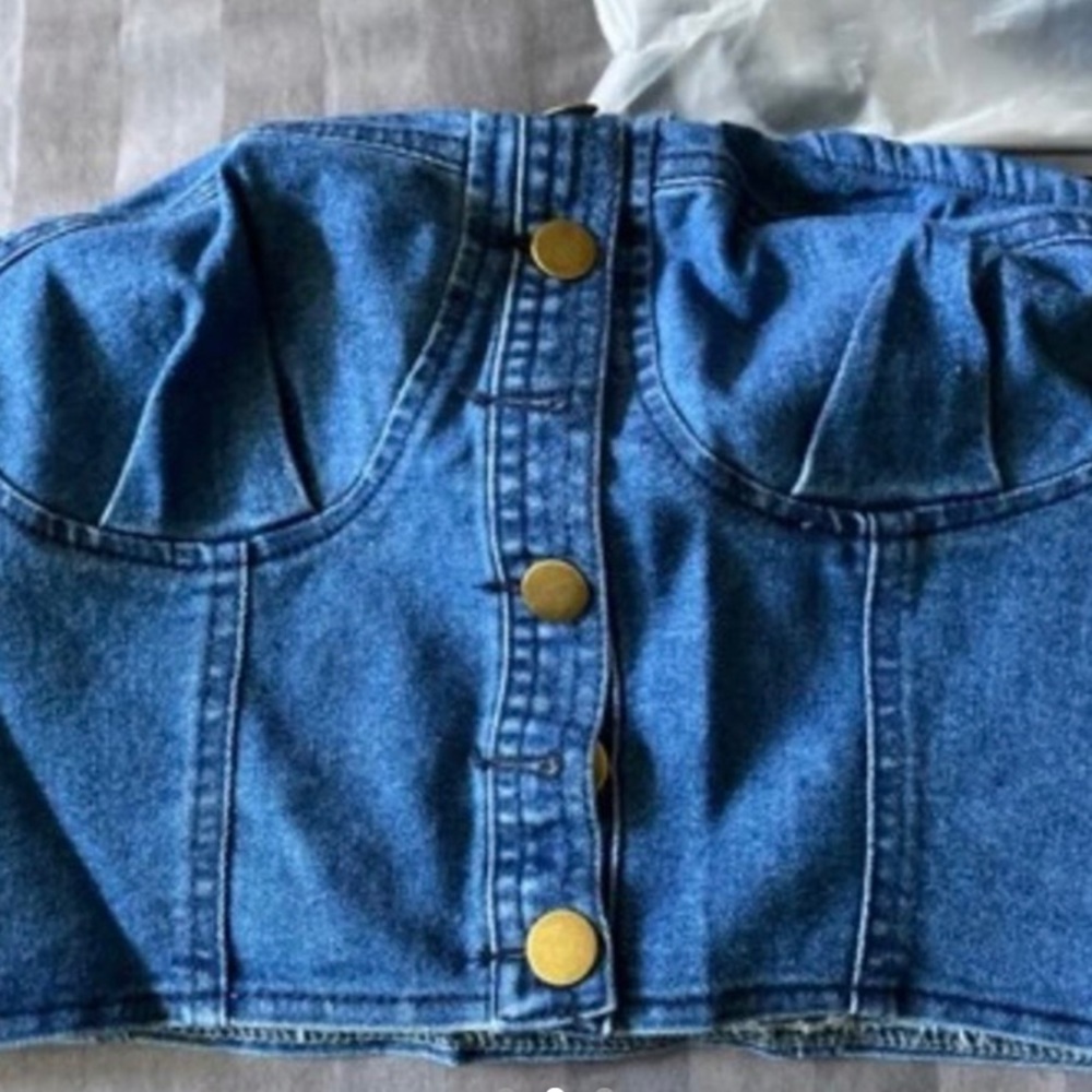 Cropped Bustier Blue Denim Jean tube Summer Top